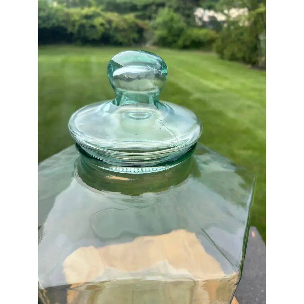VTG Italian Hexagonal Water Dispenser 5 Gal Green Glass Brass Spigot 19” Tall